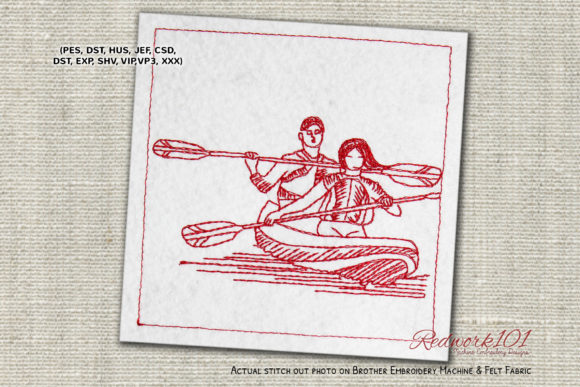 Couple Boating Redwork