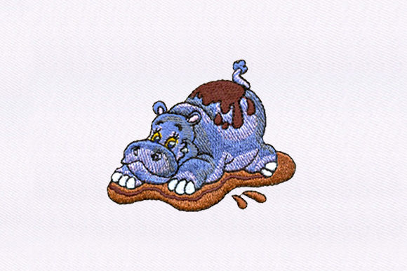 Hippo Playing in Mud: A Charming Embroidery Gem